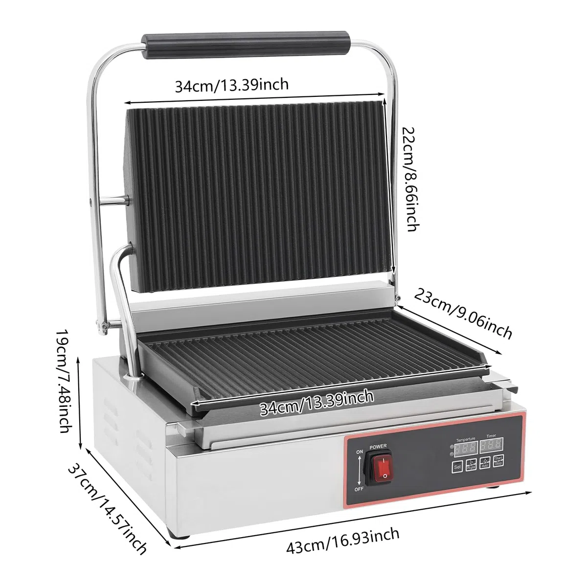 Elektryczny grill kontaktowy 2200 W, komercyjny grill Panini, elektryczny opiekacz do kanapek, płyta ze stali nierdzewnej, opiekacz do kanapek, grill stołowy, grill płytowy i opiekacz do