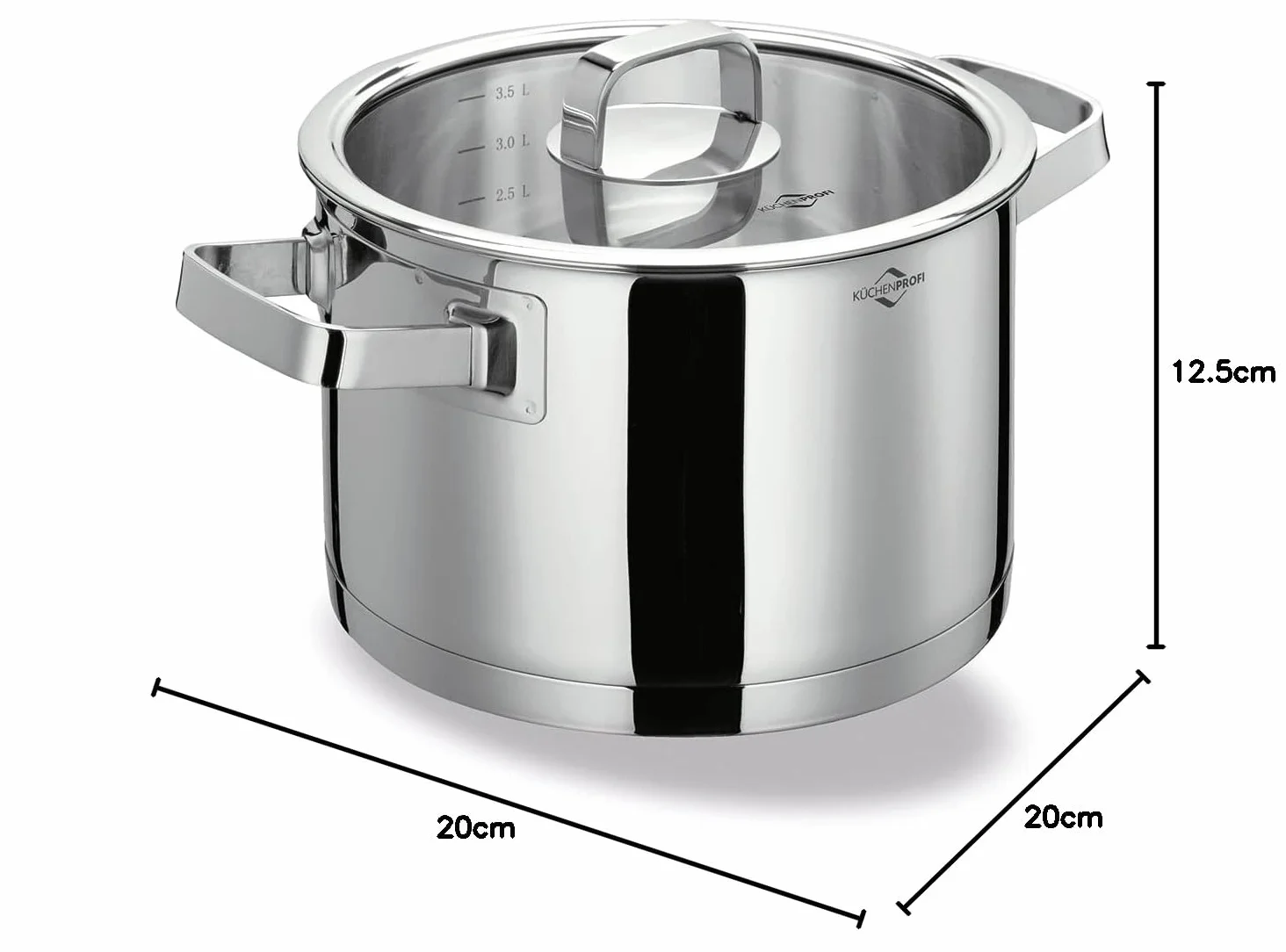 Küchenprofi Cook San Remo Garnek Do Gotowania 20 cm | Wysokość 12,5 cm | 3,5 l | Indukcyjny | Wszystkie Rodzaje Kuchenek | Pokrywka Ze Szkła Bezpiecznego