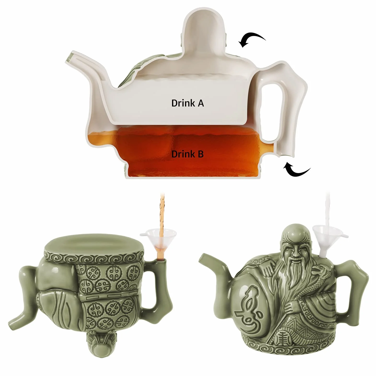 Czajnik Assassins, Ręcznie Robiony Chiński Ceramiczny Czajnik Na Herbatę, Jeden Garnek Trzy Napoje, Czajniczek Na Dwa Serca, Dozownik Do Napojów, Dzbanek Na Herbatę Magic Trick Z Mini Lejkiem