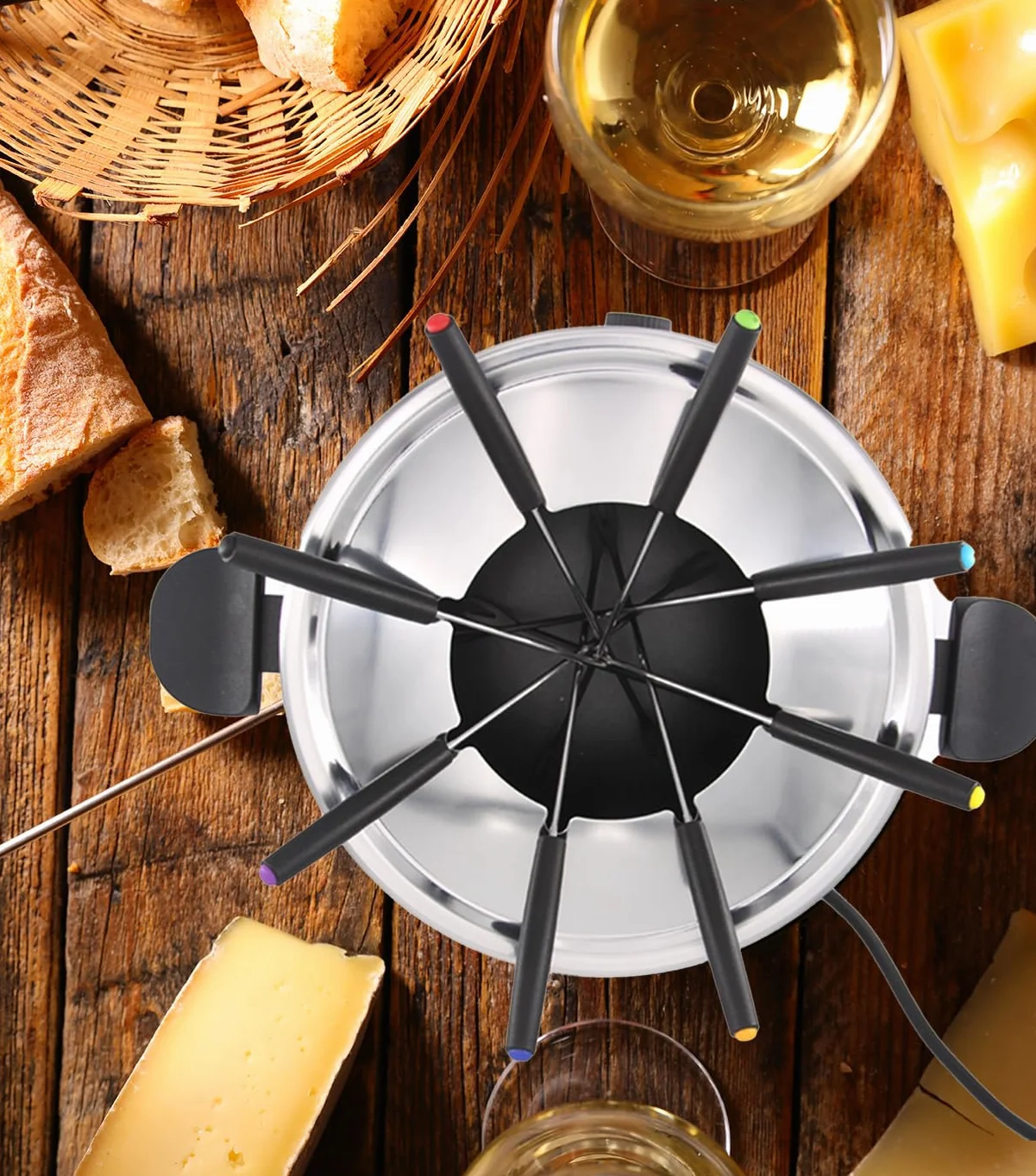 LITTLE BALANCE 8690 Black Fondue 8 Meuuuh...!, 8-osobowy fondue, nieprzywierający nabój o dużej pojemności 2 litry, 1500 W, czarny