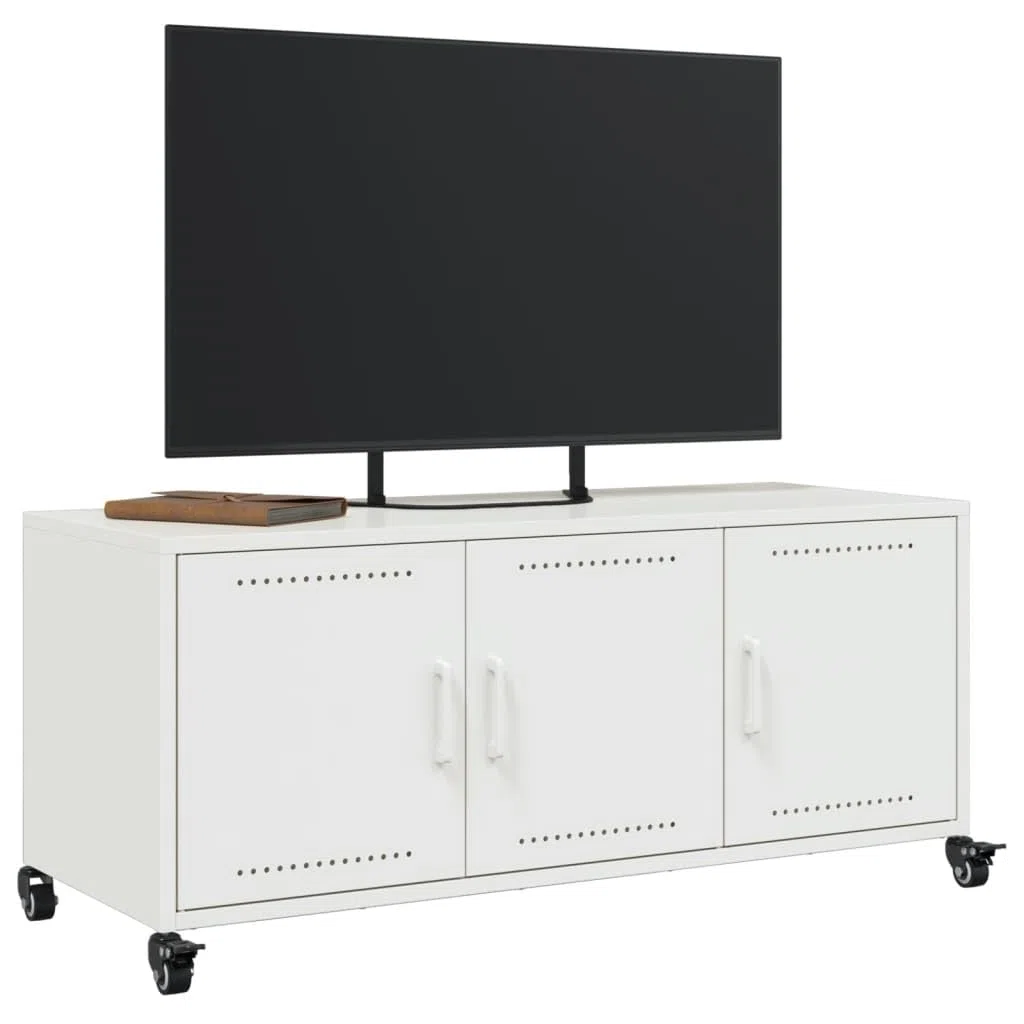 Szafka pod telewizor biała konsola do gabinetu salonu 100,5 x 39 x 43,5 cm stal walcowana na zimno