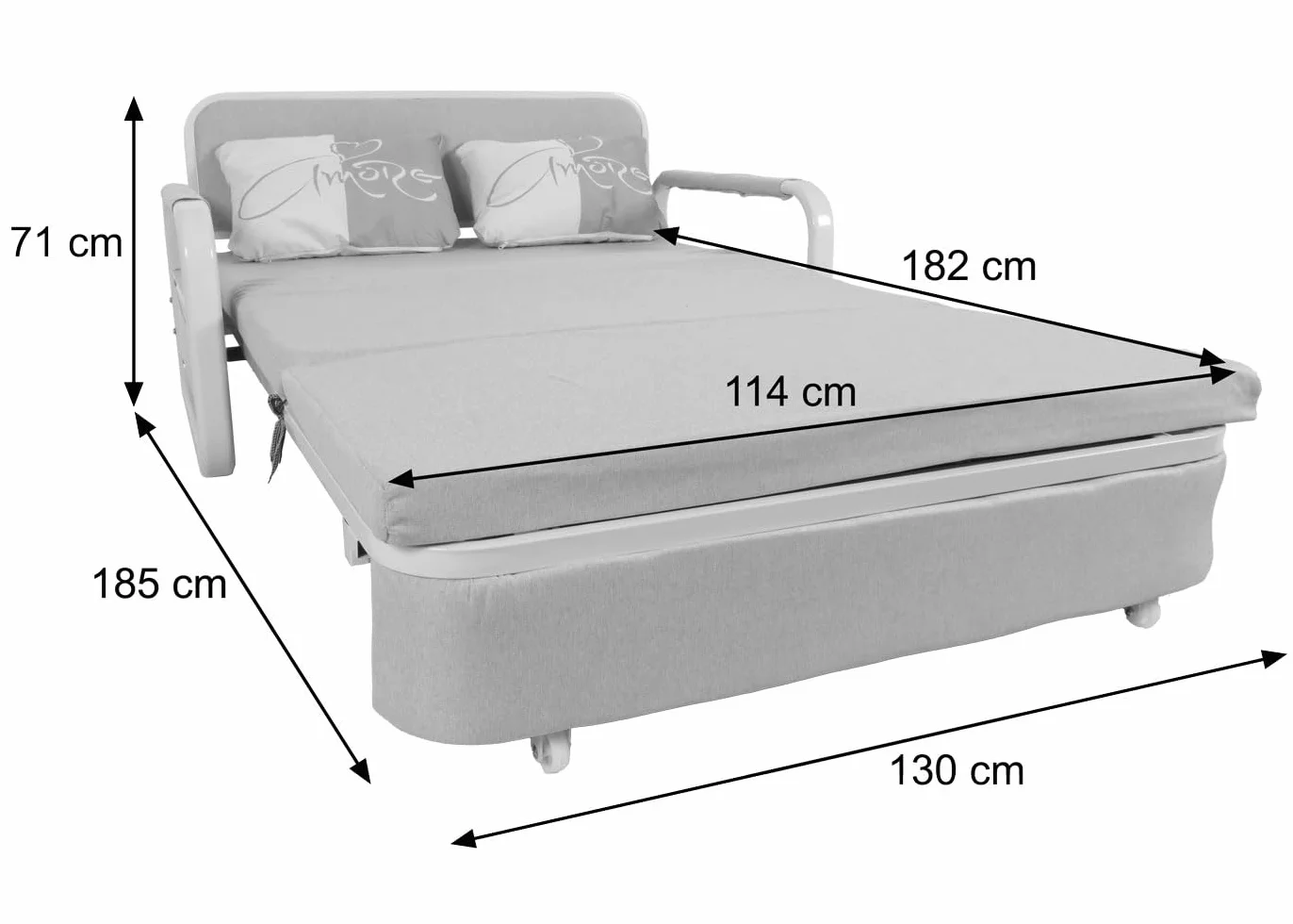 Mendler sofa rozkładana HWC-M83, tapczan do spania, sofa do spania, skrzynia na pościel, funkcja spania, powierzchnia leżącej: 130x185cm - tkanina/tekstyl jasnoszary
