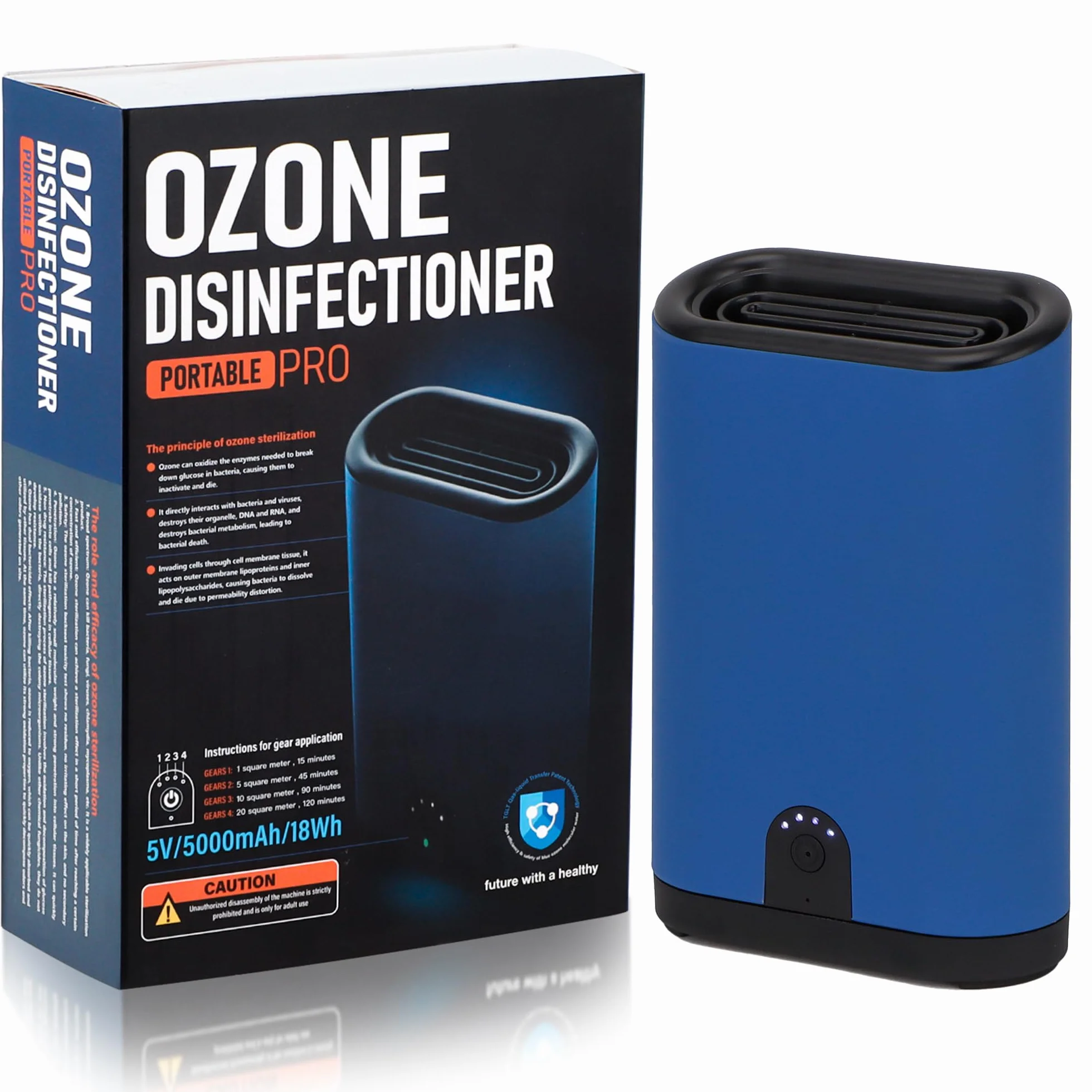 TRIROCKS Generator Ozonu Przenośny Oczyszczacz Powietrza, Jonizator, Eliminuje Dym, Ładowalny, Odświeżacz z Bateriami 5000mAh do Domu, Samochodu, Kuchni, Sypialni, Biura, Zwierząt i Papierosów