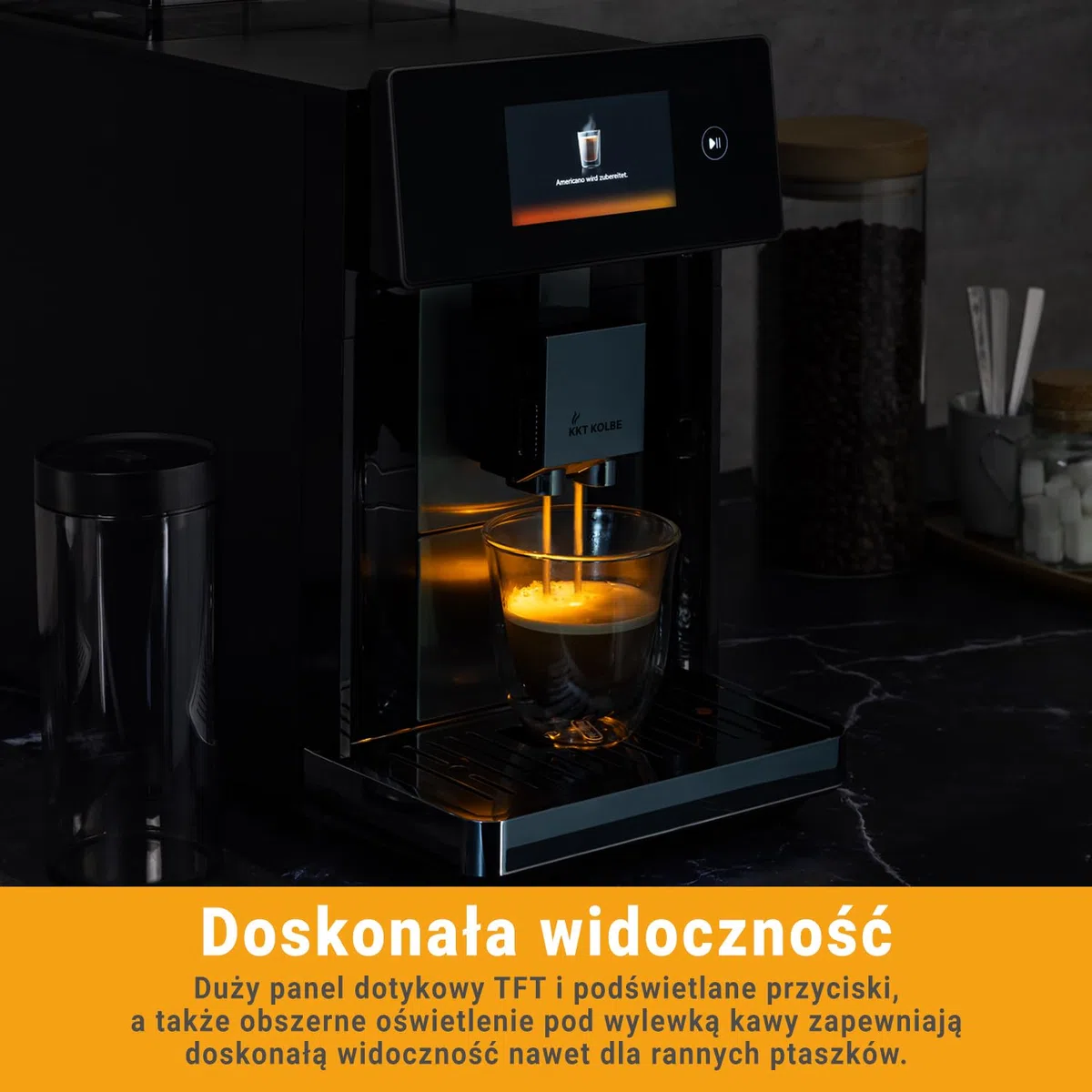 KKT KOLBE Pro ekspres do kawy z pojemnikiem na mleko, dysza do pianki na mleko i akcesoriami, funkcja 2 filiżanek, 15 bar, 7-stopniowy mechanizm mielący, ekran dotykowy TFT, automatyczne czyszczenie