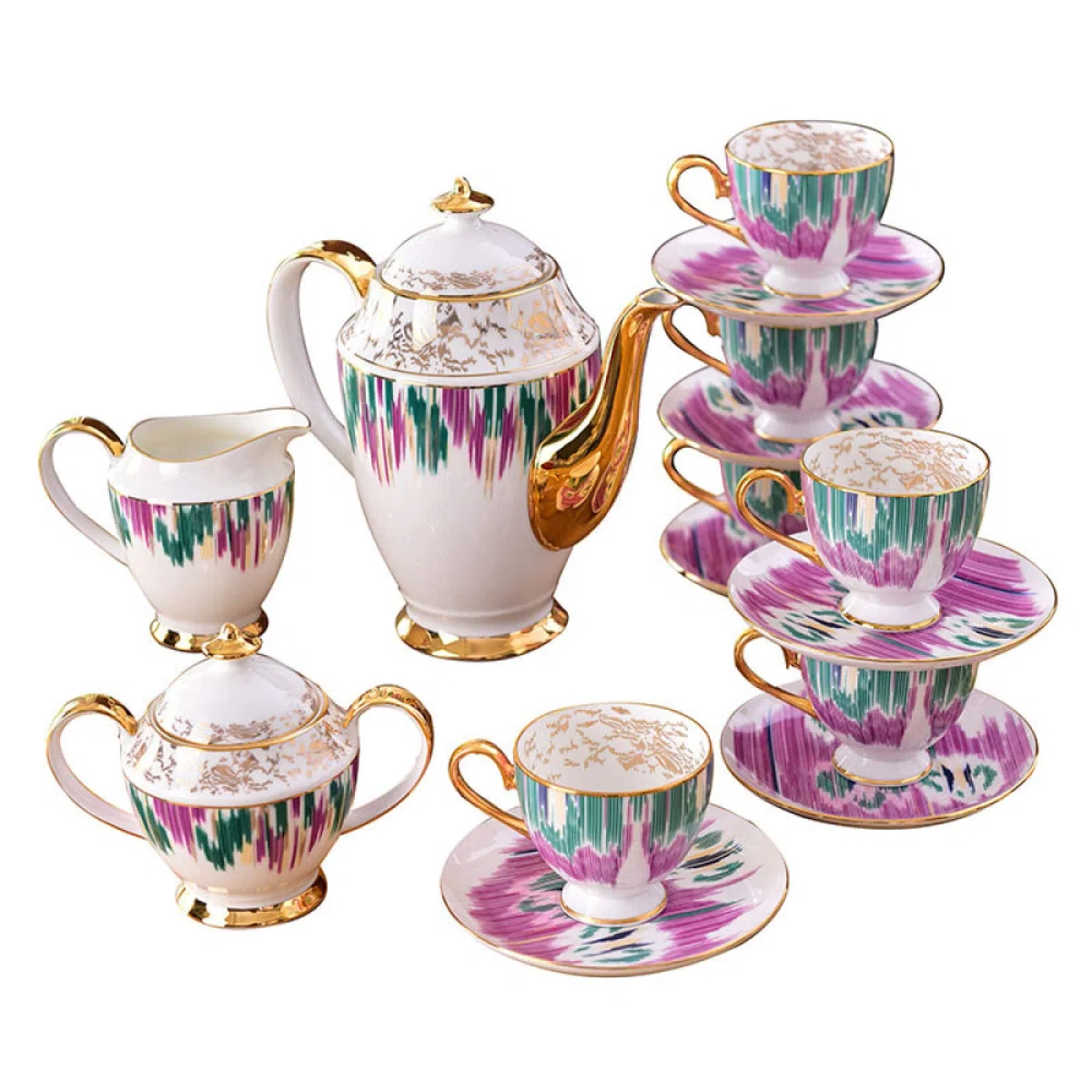 Porcelanowy zestaw do popołudniowej herbaty dla 4 osób, filiżanka z porcelany kostnej i spodek, serwis do kawy z dzbankiem na mleko i cukiernicą, prezent ślubny