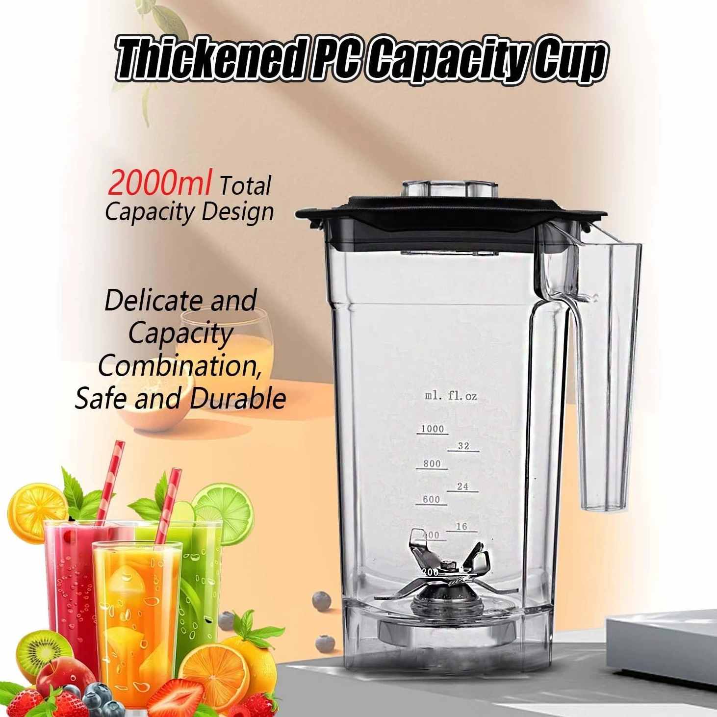 Profesjonalny blender cichy 2200W z osłoną akustyczną, 2L pojemnik PC, 6 ostrzy stalowe, smoothie maker, do koktajli, lodu, zup i użytku gastronomicznego