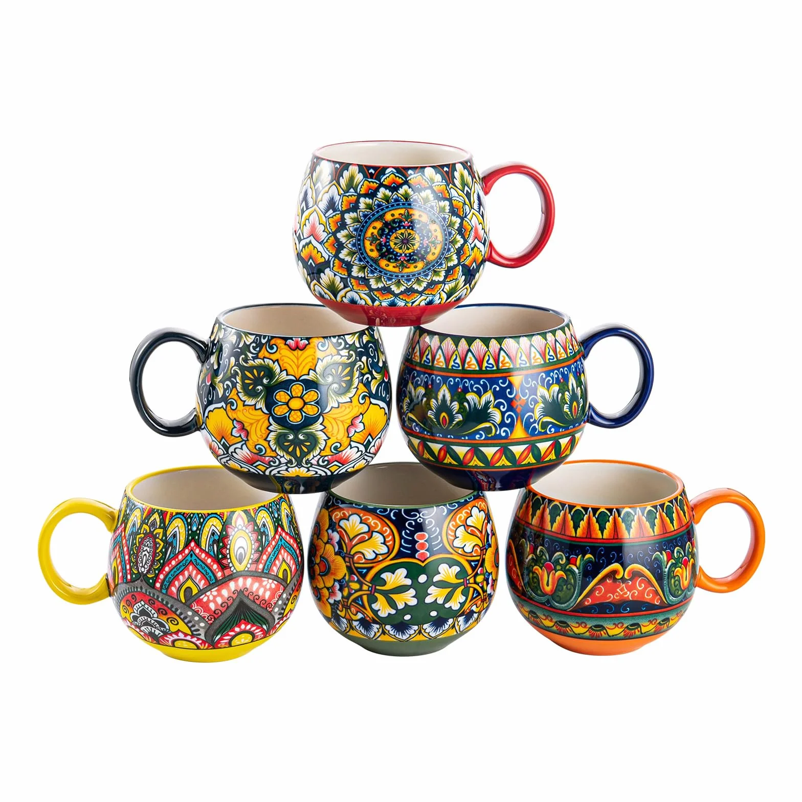 Zestaw kubków porcelanowych 600ml do kawy bohemski 6 sztuk