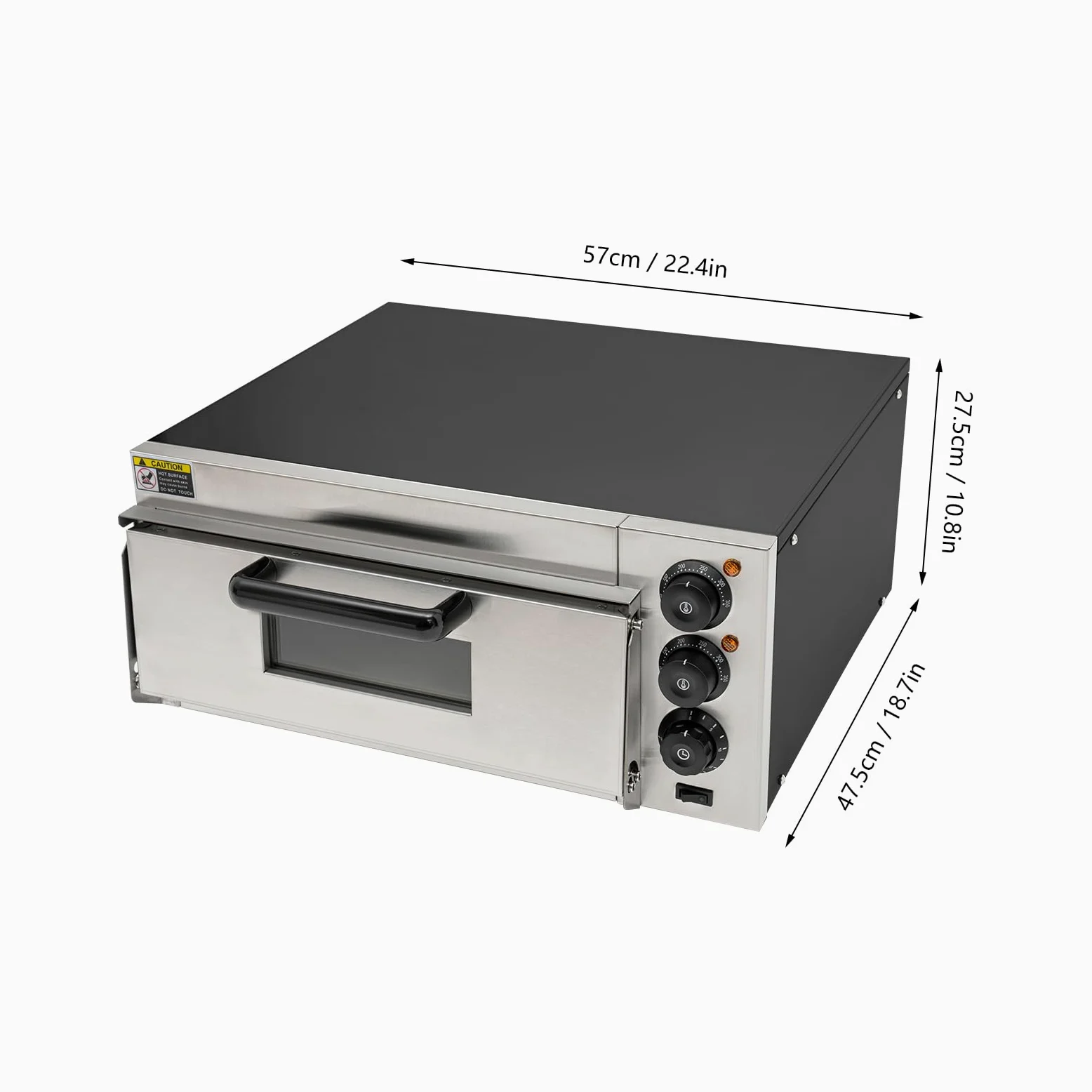 Elektryczny piec do pizzy 2000 W, 20 l, z timerem, 50-350°C, 220 V, jednopoziomowy, do gospodarstwa domowego, gastronomii, piekarni, czarny