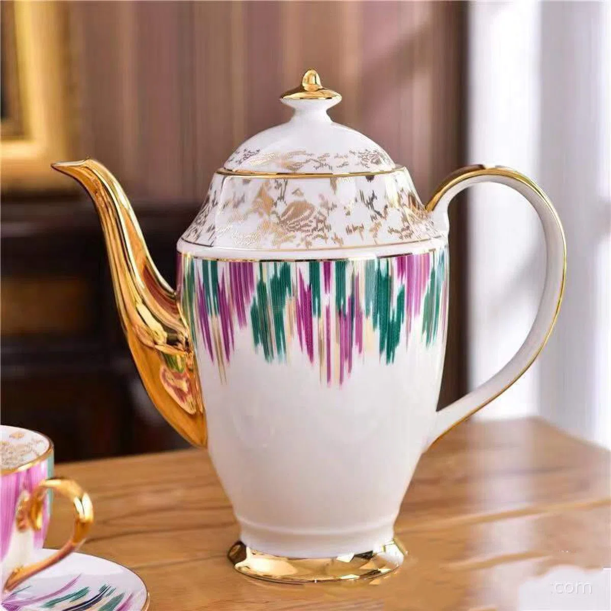 Porcelanowy zestaw do popołudniowej herbaty dla 4 osób, filiżanka z porcelany kostnej i spodek, serwis do kawy z dzbankiem na mleko i cukiernicą, prezent ślubny