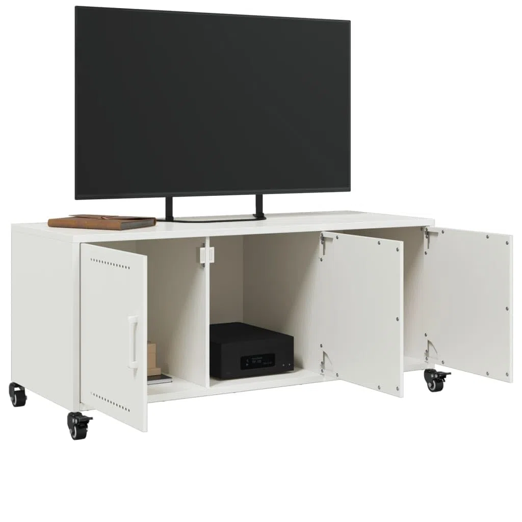 Szafka pod telewizor biała konsola do gabinetu salonu 100,5 x 39 x 43,5 cm stal walcowana na zimno