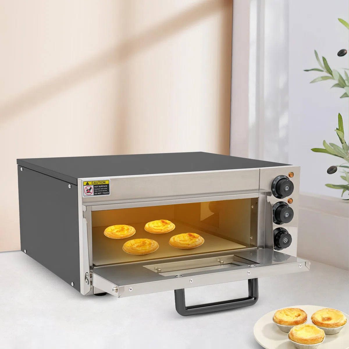 Elektryczny piec do pizzy 2000 W, 20 l, z timerem, 50-350°C, 220 V, jednopoziomowy, do gospodarstwa domowego, gastronomii, piekarni, czarny