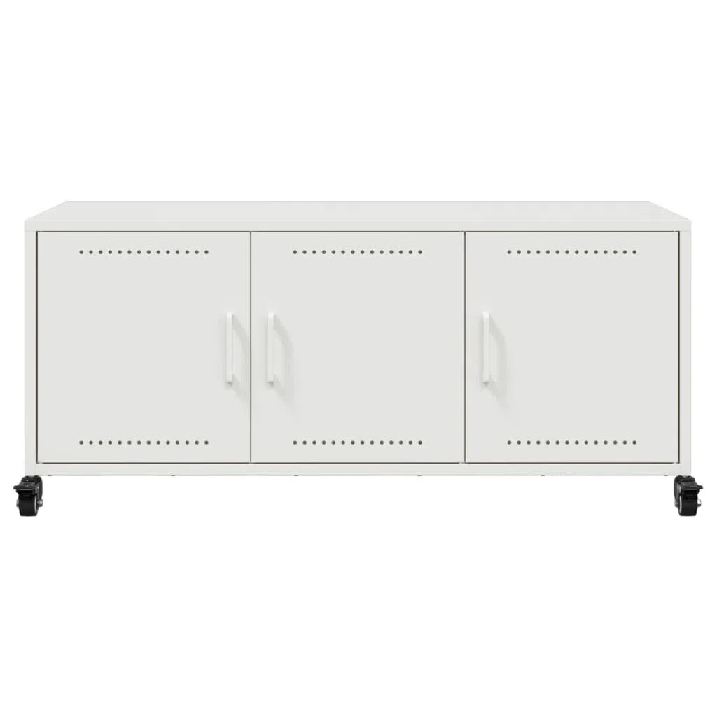 Szafka pod telewizor biała konsola do gabinetu salonu 100,5 x 39 x 43,5 cm stal walcowana na zimno