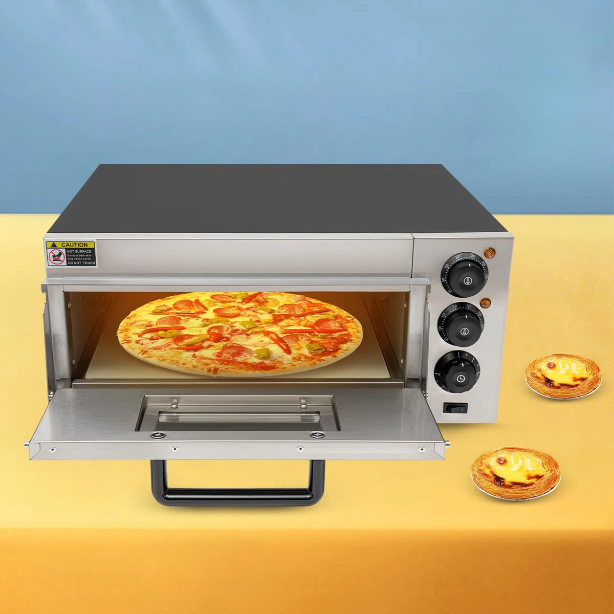 Elektryczny piec do pizzy 2000 W, 20 l, z timerem, 50-350°C, 220 V, jednopoziomowy, do gospodarstwa domowego, gastronomii, piekarni, czarny