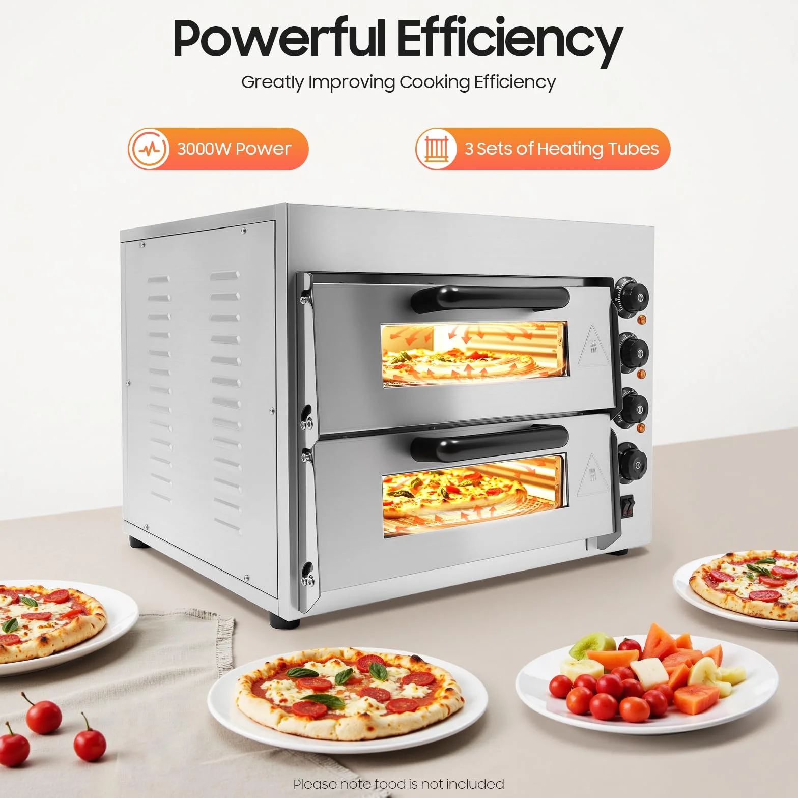 Profesjonalny piec do pizzy 3000 W, dwuwarstwowy piec do pizzy, elektryczny piekarnik do pizzy z timerem 1-60 min, komercyjny piec gastronomiczny 50-350℃ do pizzy 14", do pieczenia wypieków
