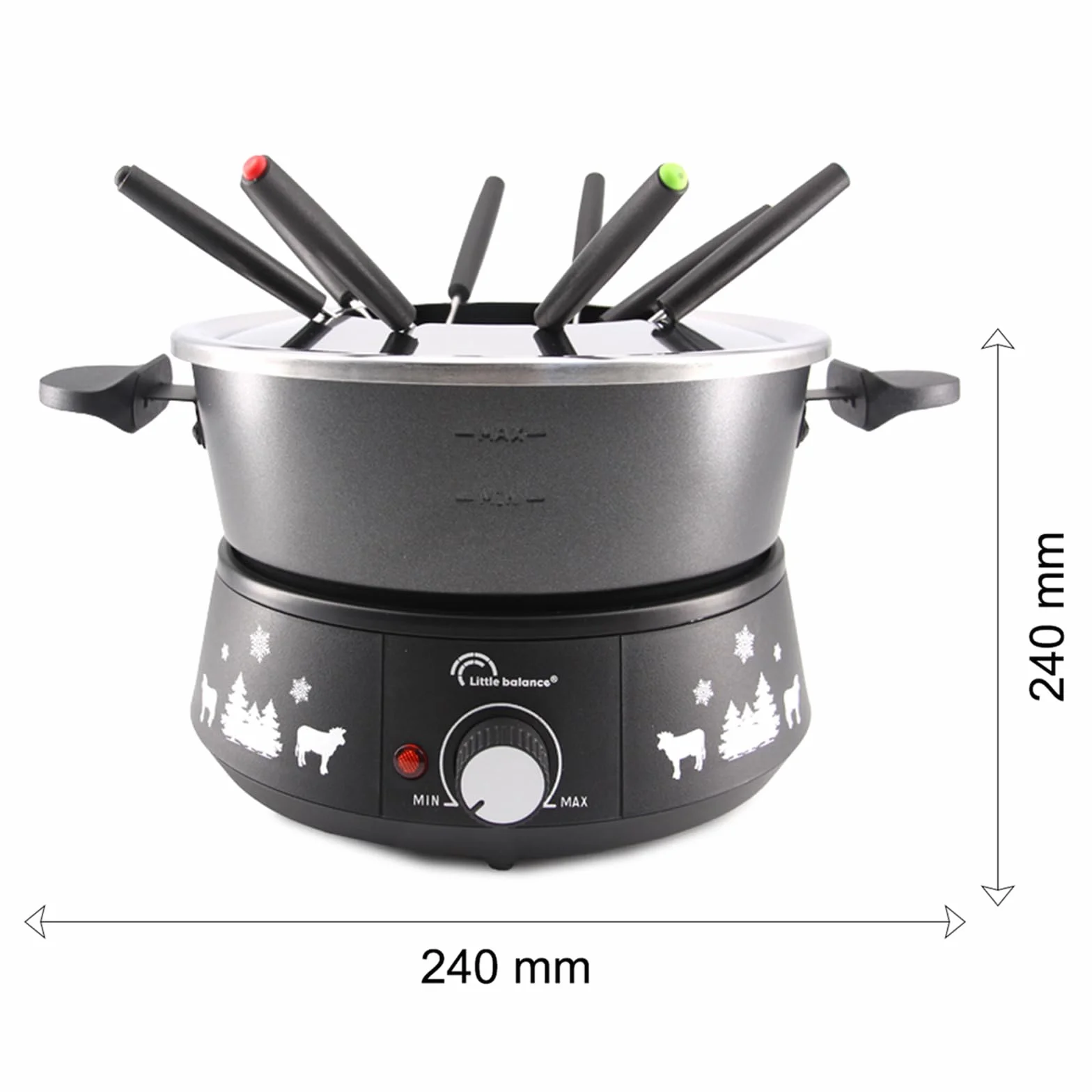 LITTLE BALANCE 8690 Black Fondue 8 Meuuuh...!, 8-osobowy fondue, nieprzywierający nabój o dużej pojemności 2 litry, 1500 W, czarny