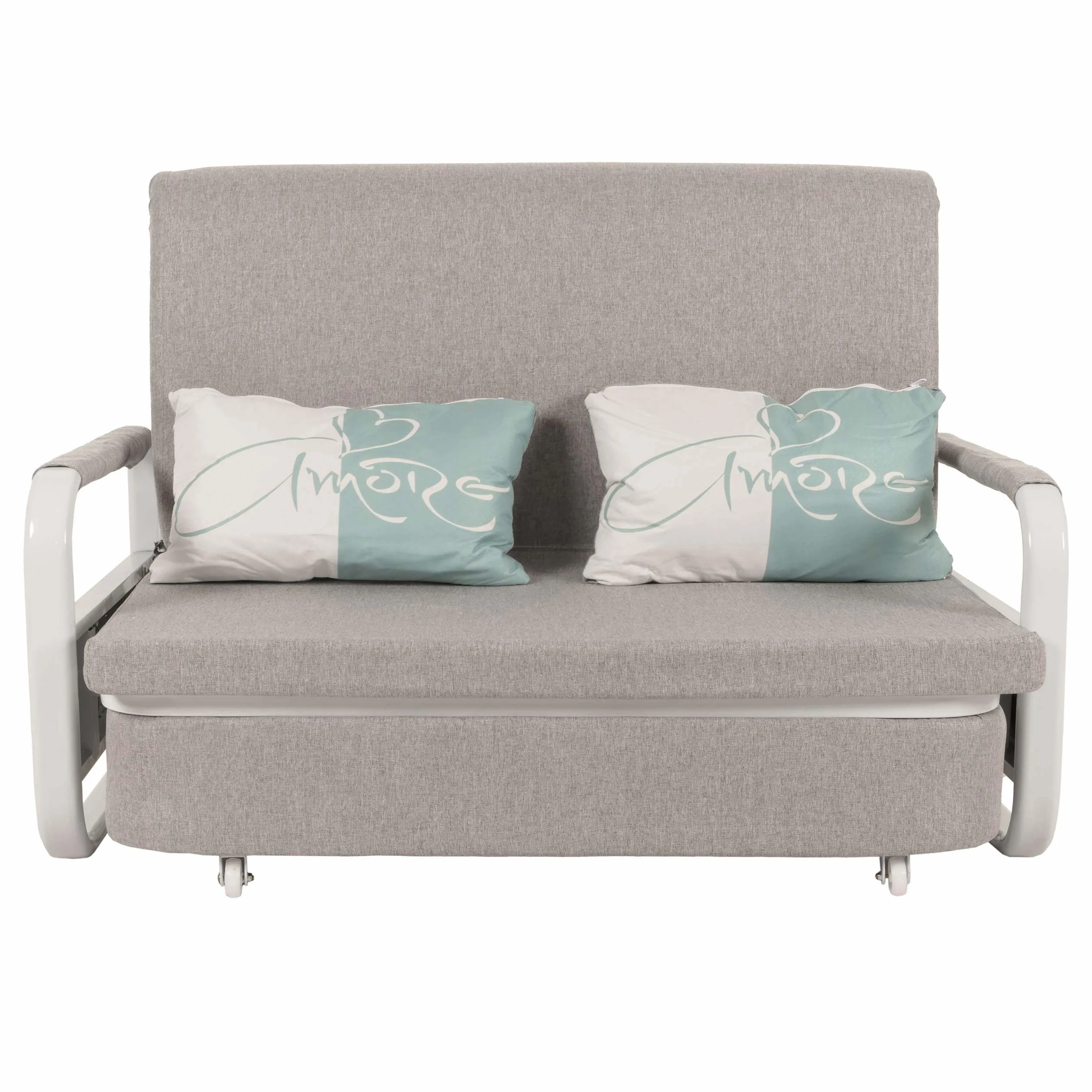 Mendler sofa rozkładana HWC-M83, tapczan do spania, sofa do spania, skrzynia na pościel, funkcja spania, powierzchnia leżącej: 130x185cm - tkanina/tekstyl jasnoszary