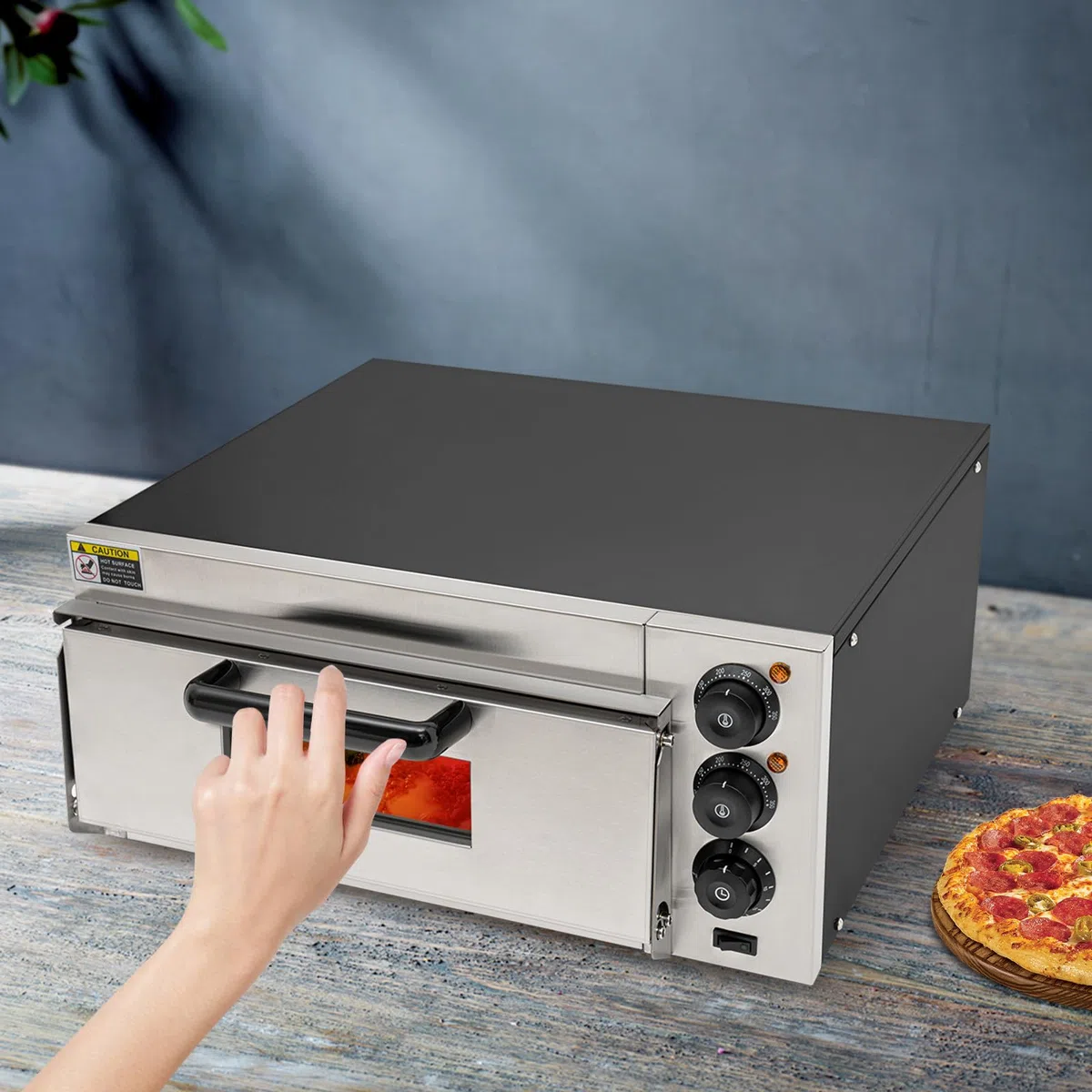 Elektryczny piec do pizzy 2000 W, 20 l, z timerem, 50-350°C, 220 V, jednopoziomowy, do gospodarstwa domowego, gastronomii, piekarni, czarny