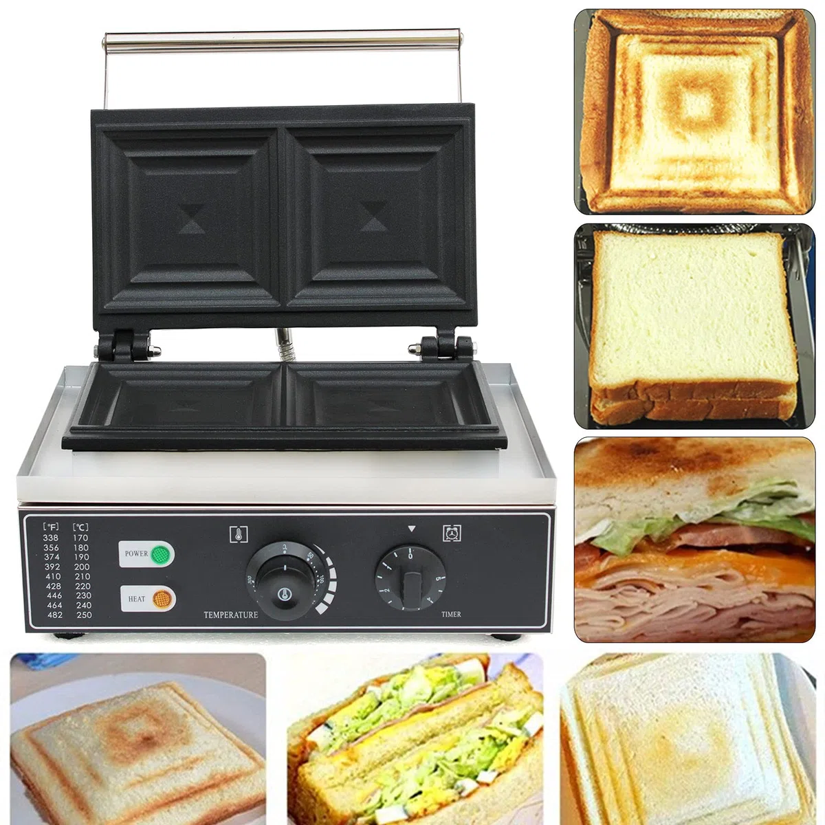 1500 W komercyjna maszyna do kanapek, elektryczna opiekacz do kanapek, burgerów, panini, toster, nieprzywierająca maszyna do robienia pączków, do robienia kanapek, gofrownica