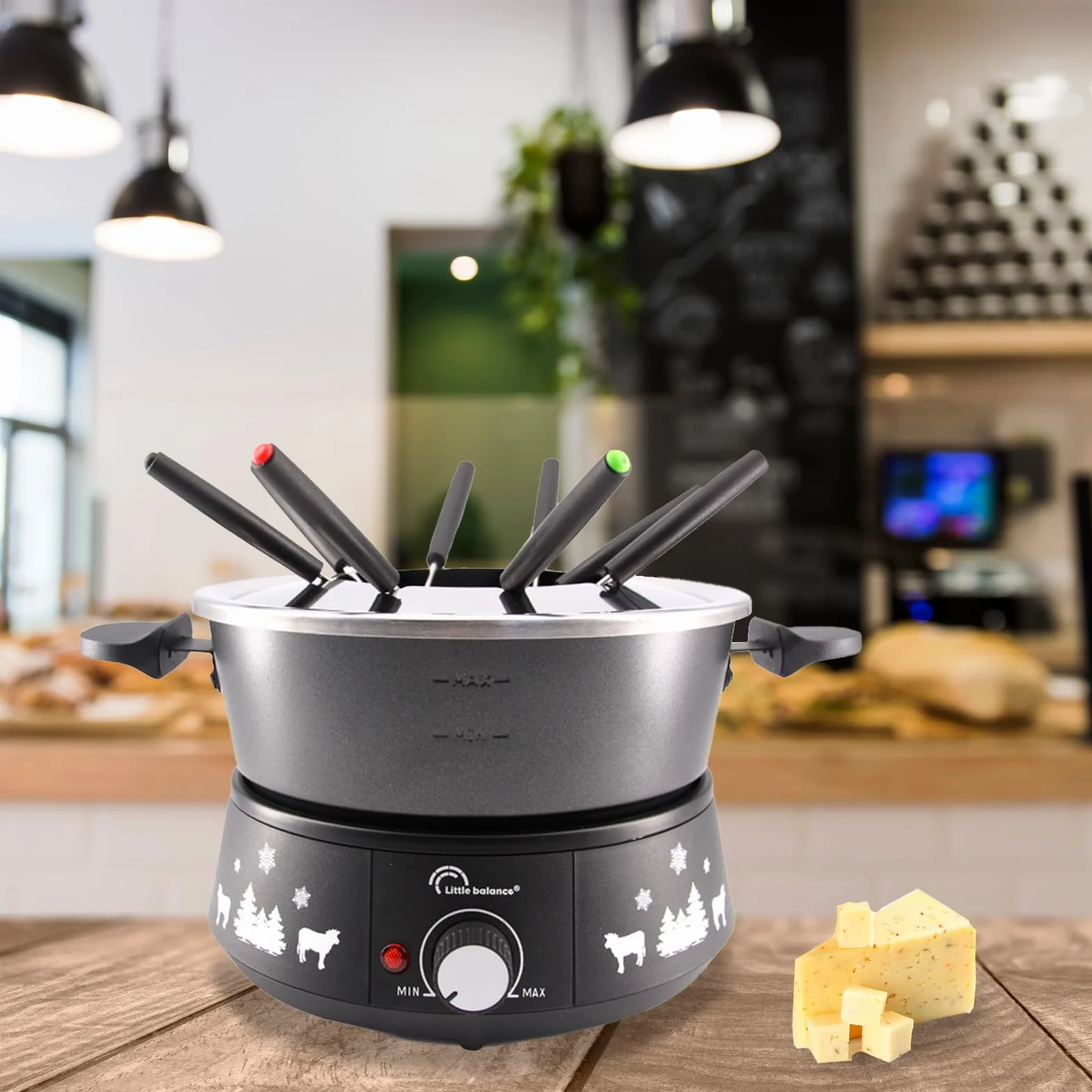 LITTLE BALANCE 8690 Black Fondue 8 Meuuuh...!, 8-osobowy fondue, nieprzywierający nabój o dużej pojemności 2 litry, 1500 W, czarny