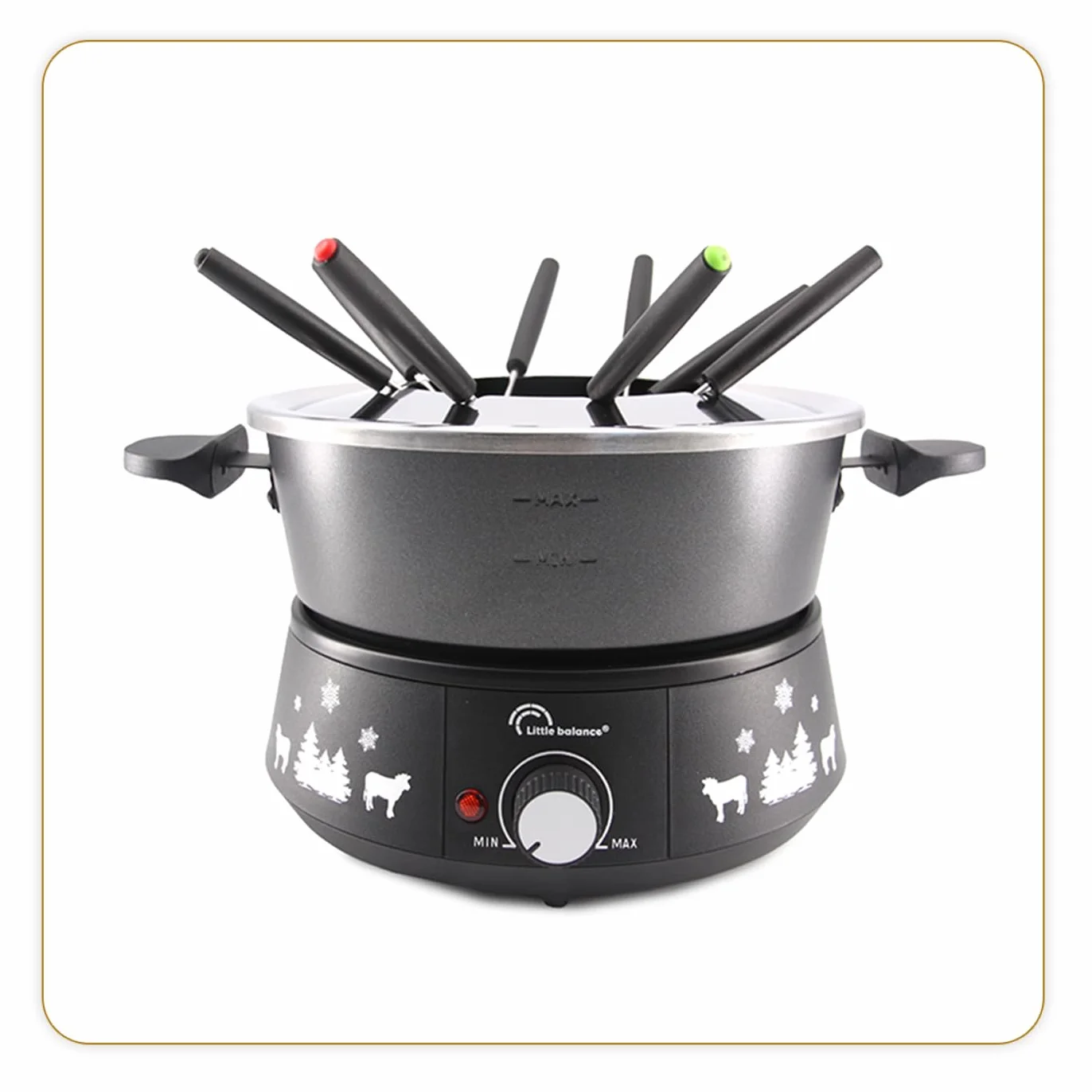 LITTLE BALANCE 8690 Black Fondue 8 Meuuuh...!, 8-osobowy fondue, nieprzywierający nabój o dużej pojemności 2 litry, 1500 W, czarny