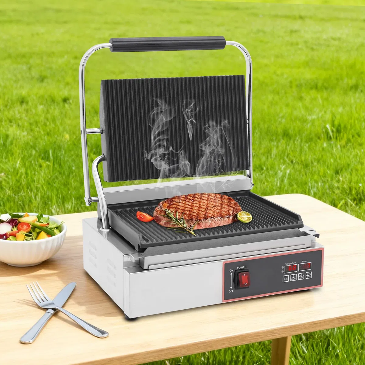 Elektryczny grill kontaktowy 2200 W, komercyjny grill Panini, elektryczny opiekacz do kanapek, płyta ze stali nierdzewnej, opiekacz do kanapek, grill stołowy, grill płytowy i opiekacz do