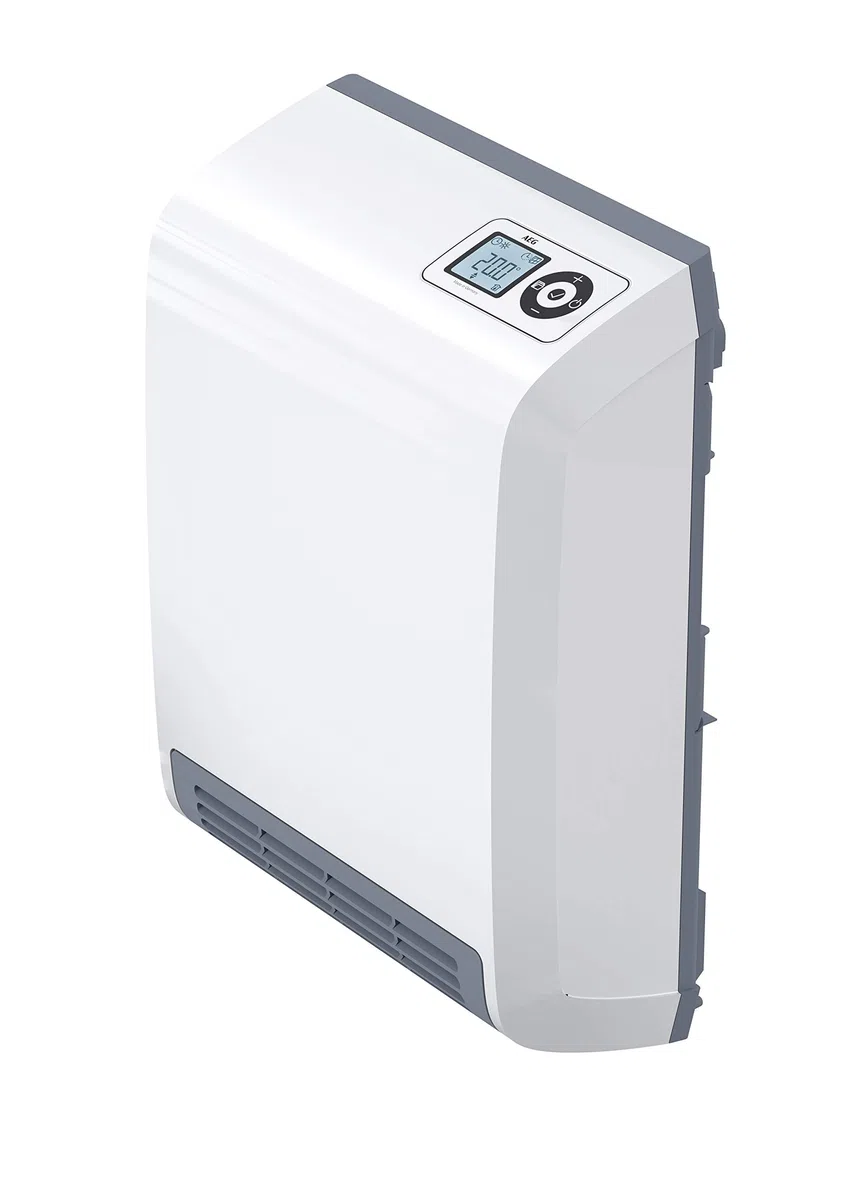 AEG Termowentylator VH 213, ceramiczny termowentylator energooszczędny, 2000 W na ok. 25 m², certyfikat TÜV, wyświetlacz LCD, zegar tygodniowy, łazienka, 238296