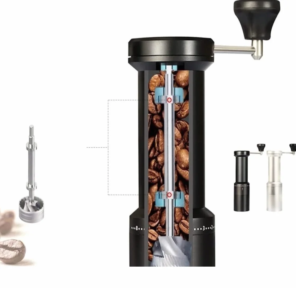 French Press Przenośny młynek ręczny ekspres do kawy użytku domowego mały ziaren ze stopu Dzbanek Kawy(Blue,Silver)