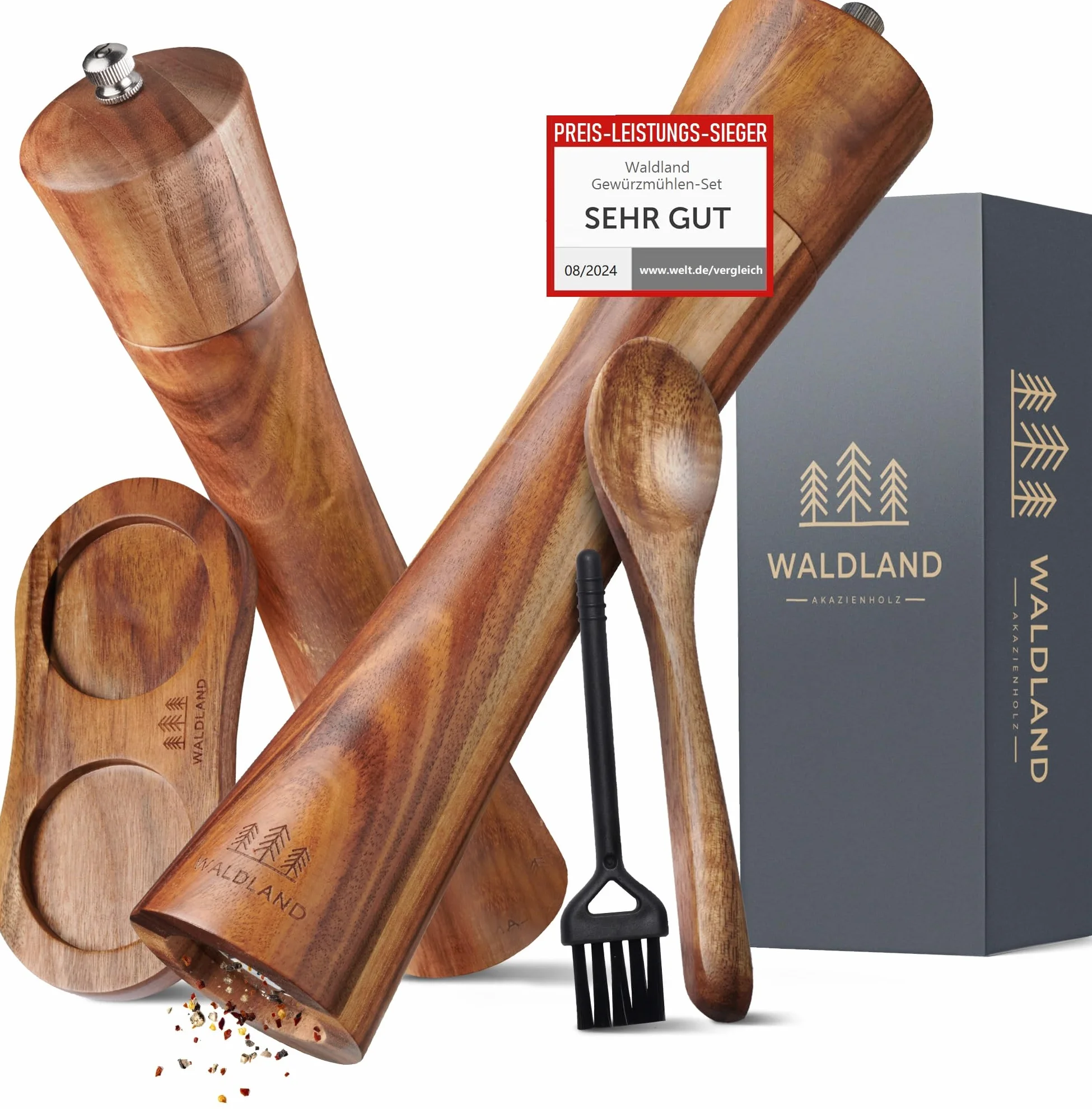 WALDLAND® Młynek do soli i pieprzu z drewna 25,5 cm ceramiczny mechanizm