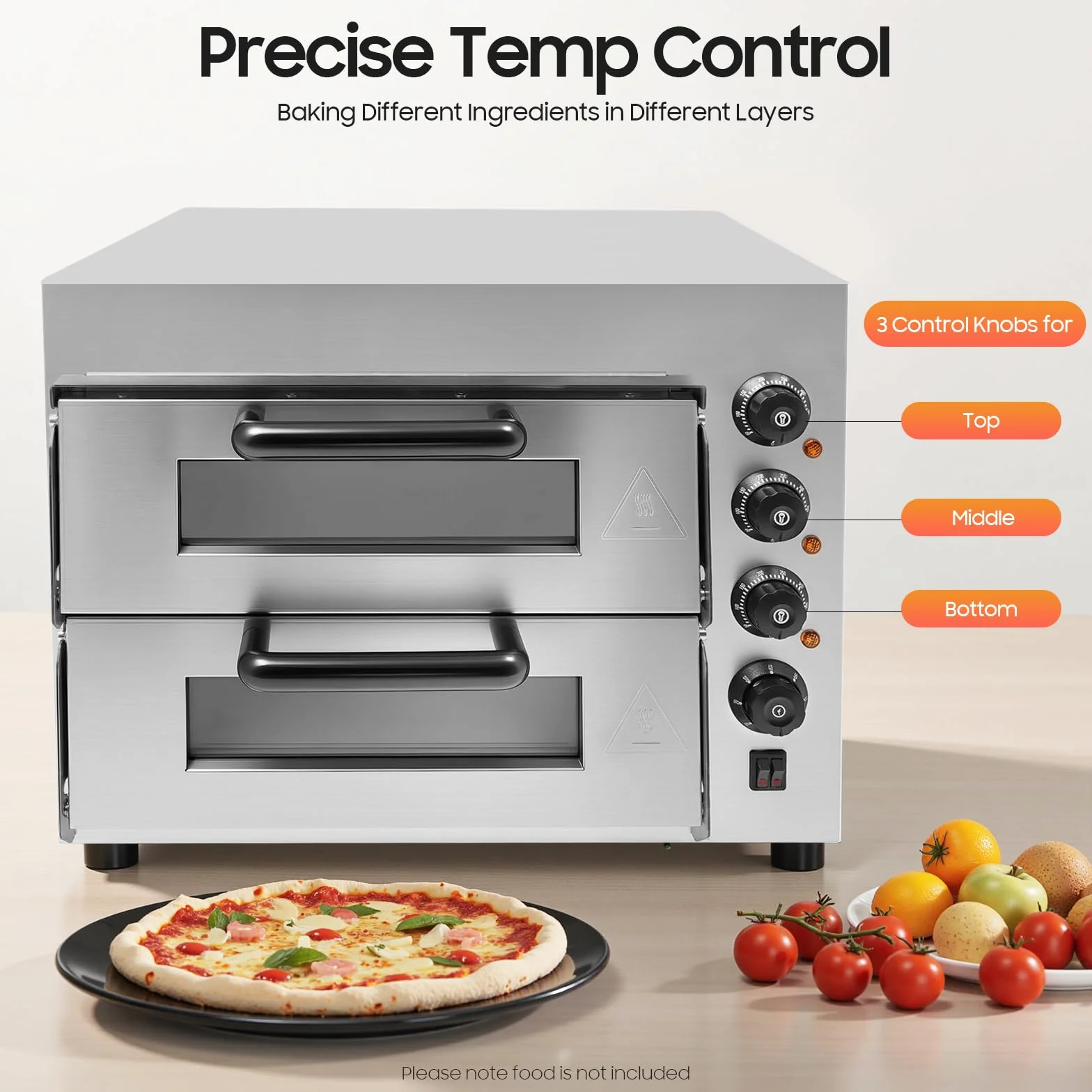 Profesjonalny piec do pizzy 3000 W, dwuwarstwowy piec do pizzy, elektryczny piekarnik do pizzy z timerem 1-60 min, komercyjny piec gastronomiczny 50-350℃ do pizzy 14", do pieczenia wypieków