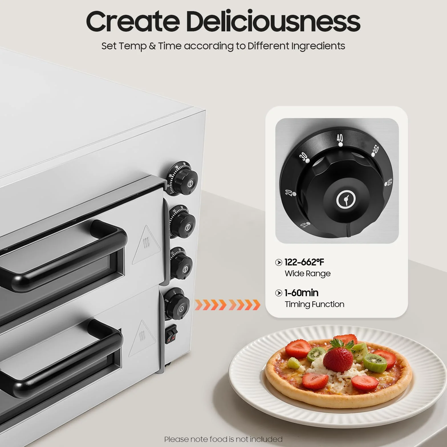 Profesjonalny piec do pizzy 3000 W, dwuwarstwowy piec do pizzy, elektryczny piekarnik do pizzy z timerem 1-60 min, komercyjny piec gastronomiczny 50-350℃ do pizzy 14", do pieczenia wypieków
