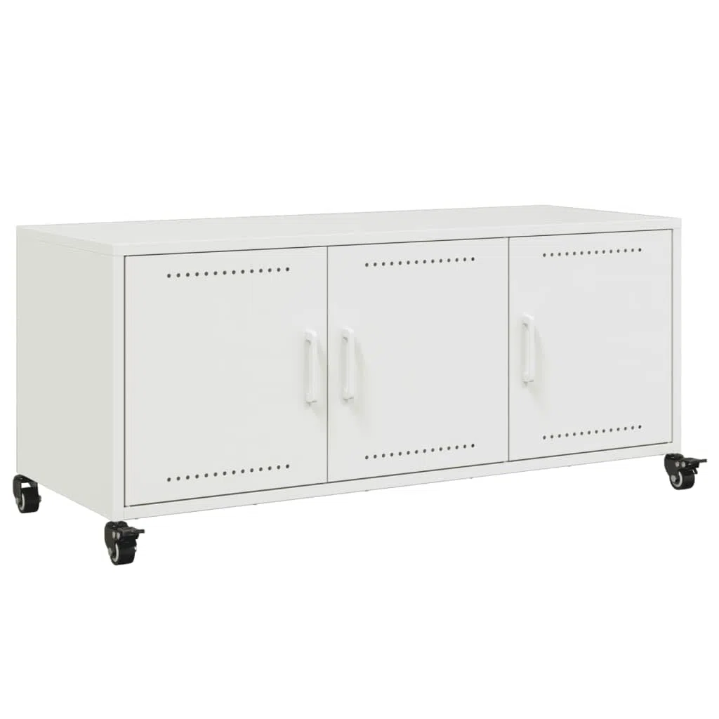 Szafka pod telewizor biała konsola do gabinetu salonu 100,5 x 39 x 43,5 cm stal walcowana na zimno