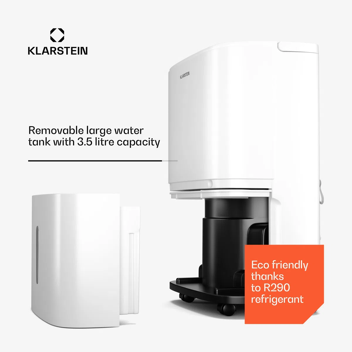 Osuszacz powietrza Klarstein DryFy 20L - 400 W, 20 l/dzień, zbiornik 5 l, poziom hałasu 46 dB, automatyczne osuszanie, tryb suszenia prania, timer, do domu, sypialni, biały