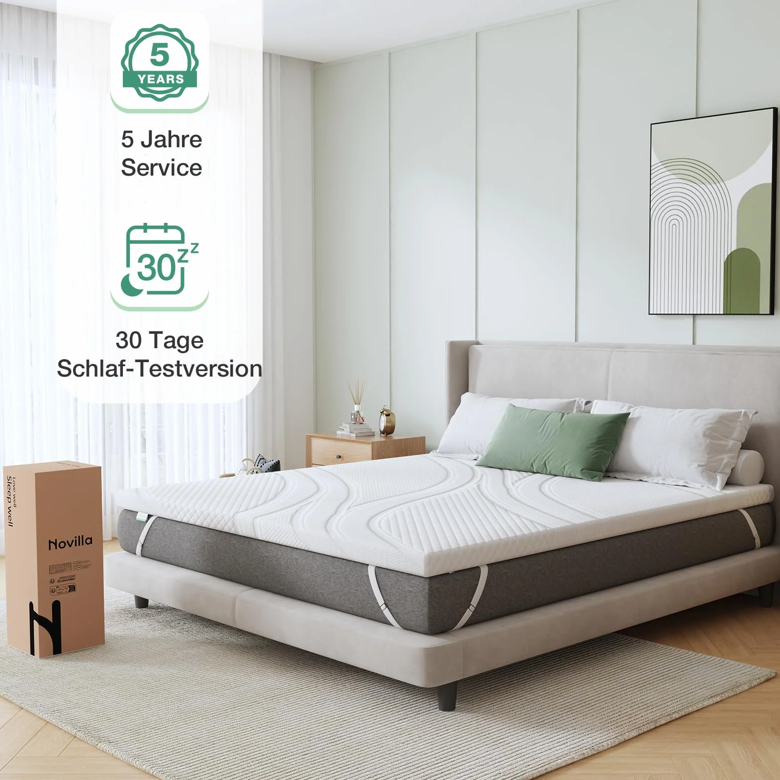 Novilla Materac nawierzchniowy 90 x 200 cm, wysokość 5 cm, nakładka żelowa z pianki memory, nakładka na łóżko kontynentalne, do przyczepy kempingowej, sofy do spania, poszewka nadaje się do prania,
