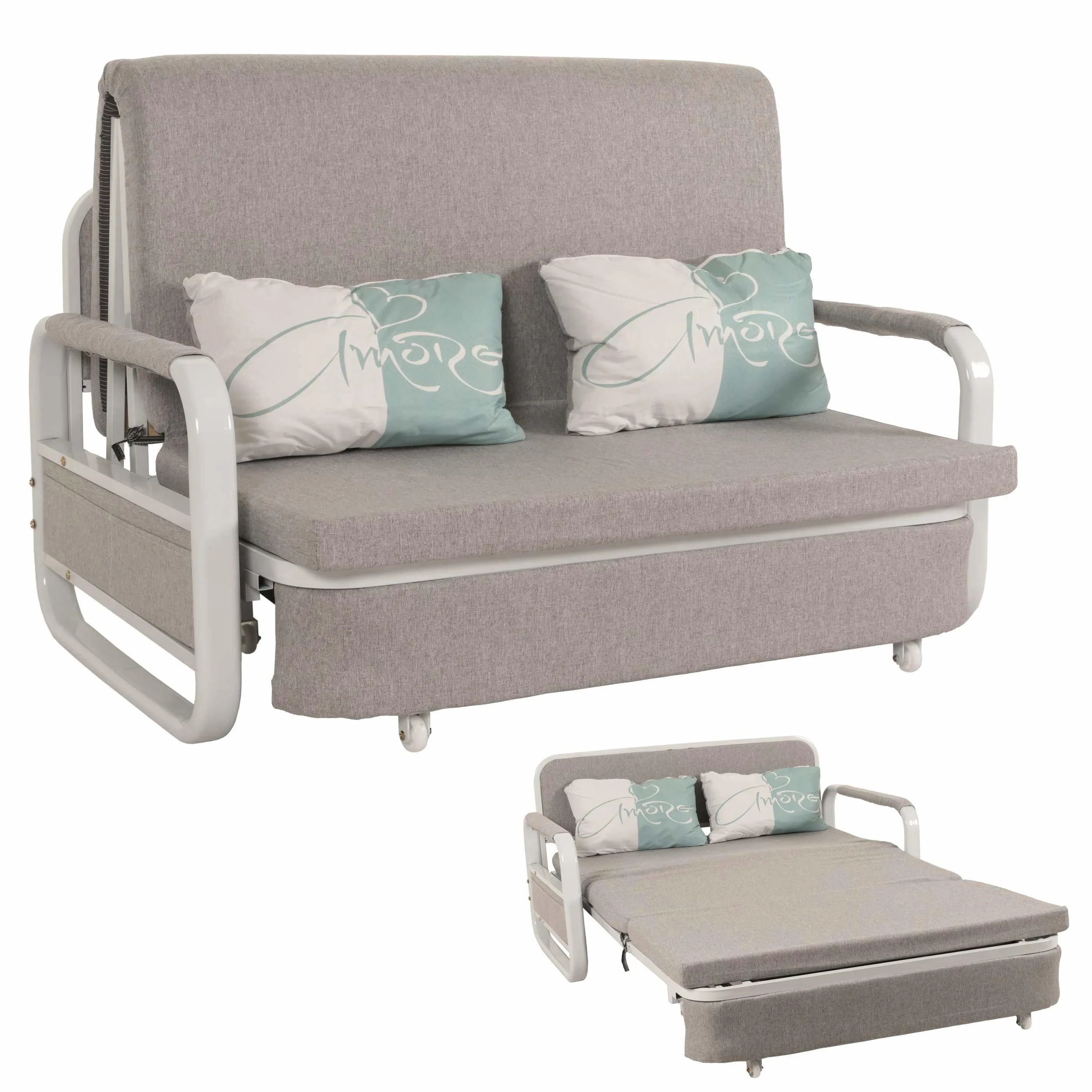 Mendler sofa rozkładana HWC-M83, tapczan do spania, sofa do spania, skrzynia na pościel, funkcja spania, powierzchnia leżącej: 130x185cm - tkanina/tekstyl jasnoszary