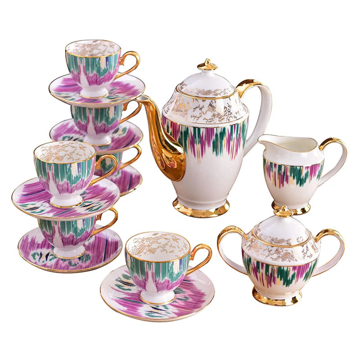 Porcelanowy zestaw do herbaty dla dorosłych – 15 sztuk zawiera dzbanek z porcelany kostnej, słoik na mleko i kubki, elegancki serwis do kawy do zabawy lub na prezent