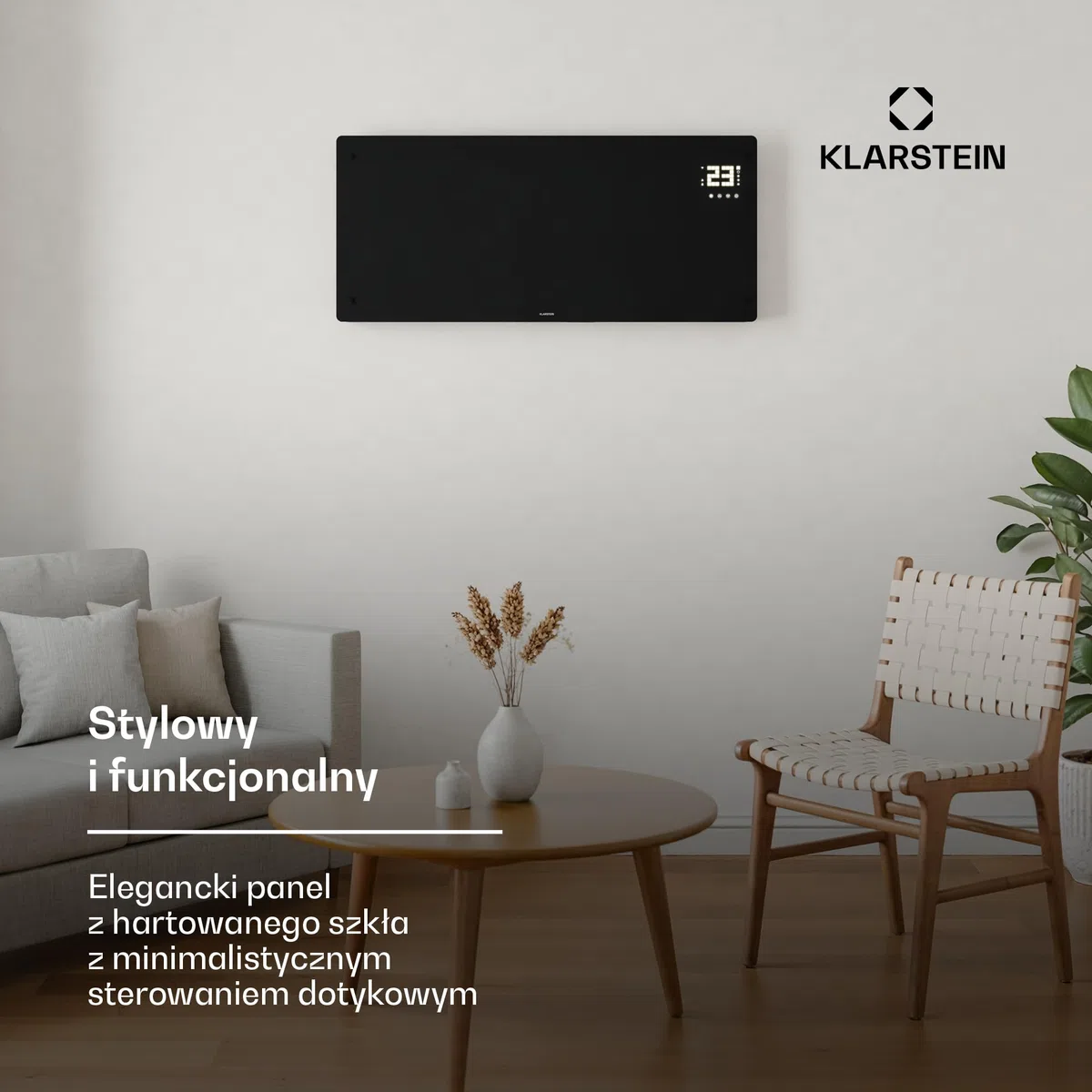 Klarstein Bornholm Konwektor Grzewczy 3000W, urządzenie stojące i montaż na ścianie, ciche, termostat, timer, aplikacja i pilot, blokada dziecięca, grzejnik elektryczny do pomieszczeń do 30m², czarny