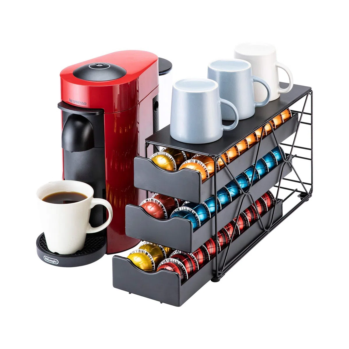 Flagship Uchwyt na kapsułki Nespresso, Vertuo, szuflada, duży uchwyt na kapsułki do kawy Mullti (3-poziomowy (pojemność 60 kapsułek))