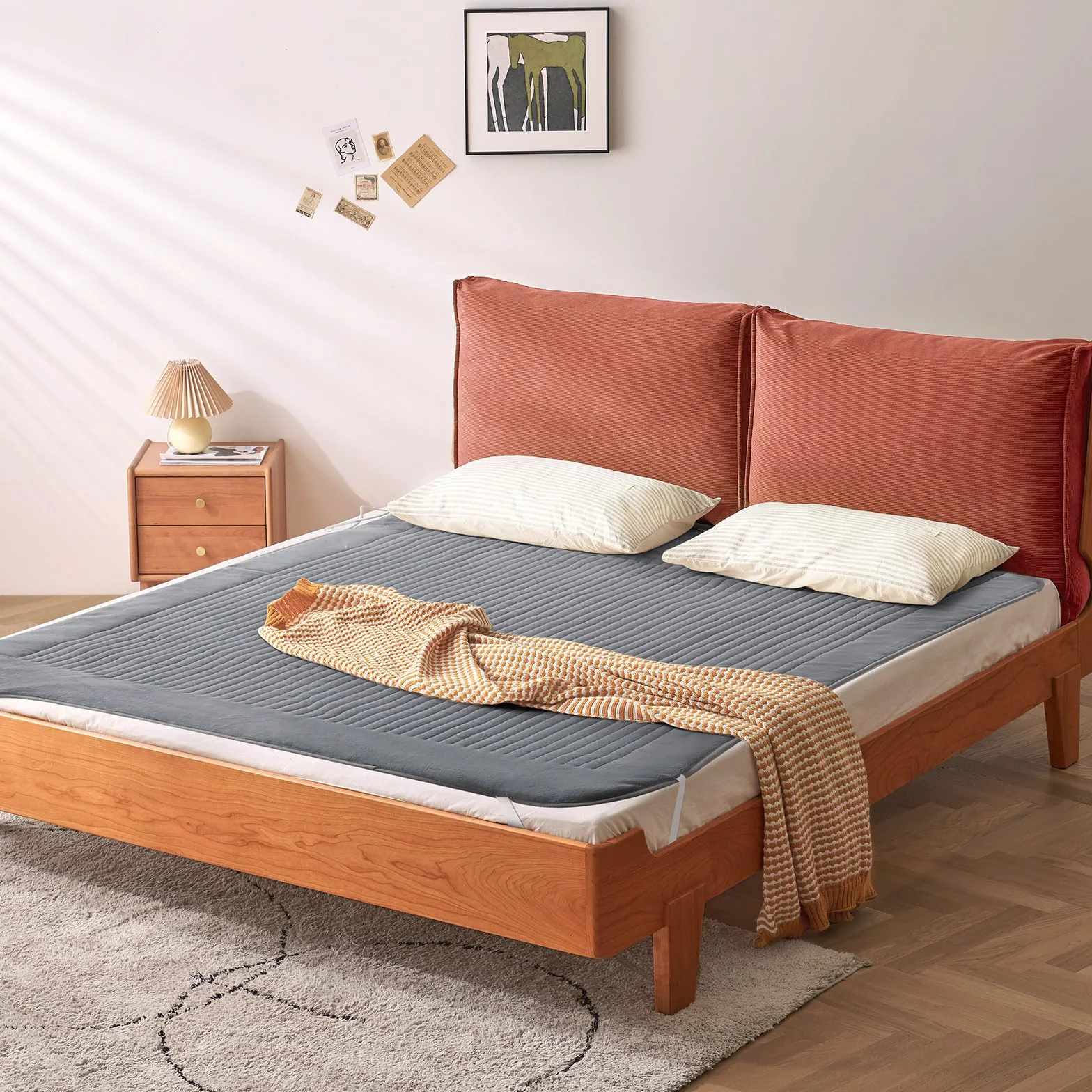 Łóżko termiczne 160 x 140 cm do łóżka podwójnego z 2 strefami temperatury i automatycznym wyłączaniem, 4 stopnie ogrzewania, szybkie nagrzewanie, zdejmowany kontroler, łatwe mocowanie materaca