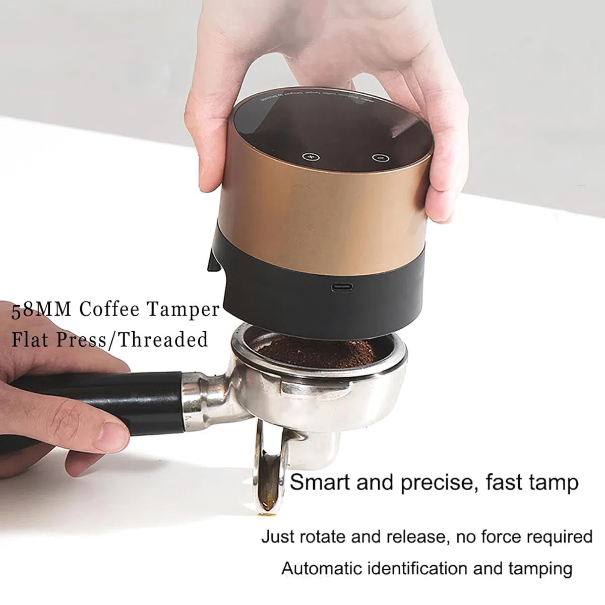 Inteligentny elektryczny młotek do kawy w proszku, automatyczna mini podkładka do kawy espresso, z 20 regulowanymi ustawieniami i ekranem dotykowym LCD, szybkim buforem 1s, do kawy