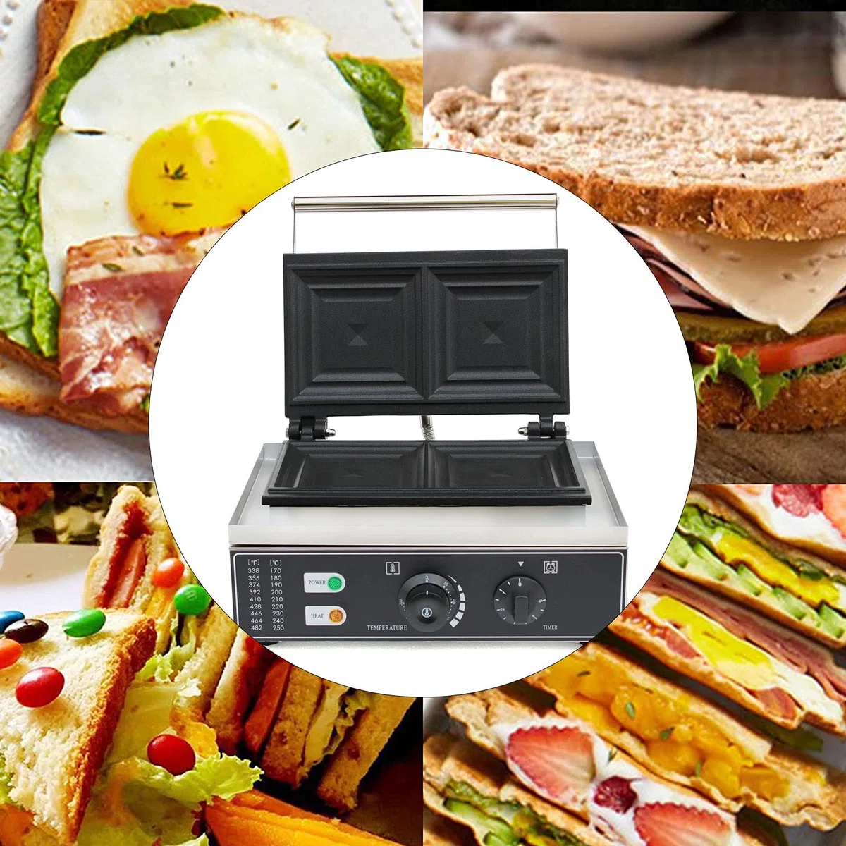 1500 W komercyjna maszyna do kanapek, elektryczna opiekacz do kanapek, burgerów, panini, toster, nieprzywierająca maszyna do robienia pączków, do robienia kanapek, gofrownica